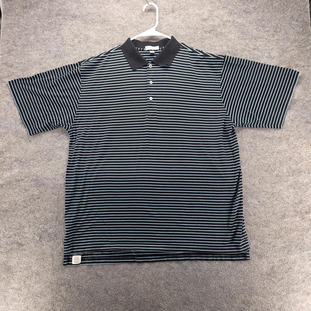 Peter Millar Polo Shirt Mens XL Black Striped 100% Cotton Collared Short Sleeve